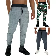 Kit 3 Calça Moletom Masculina Preta Cinza Abrigo Swag Slim 