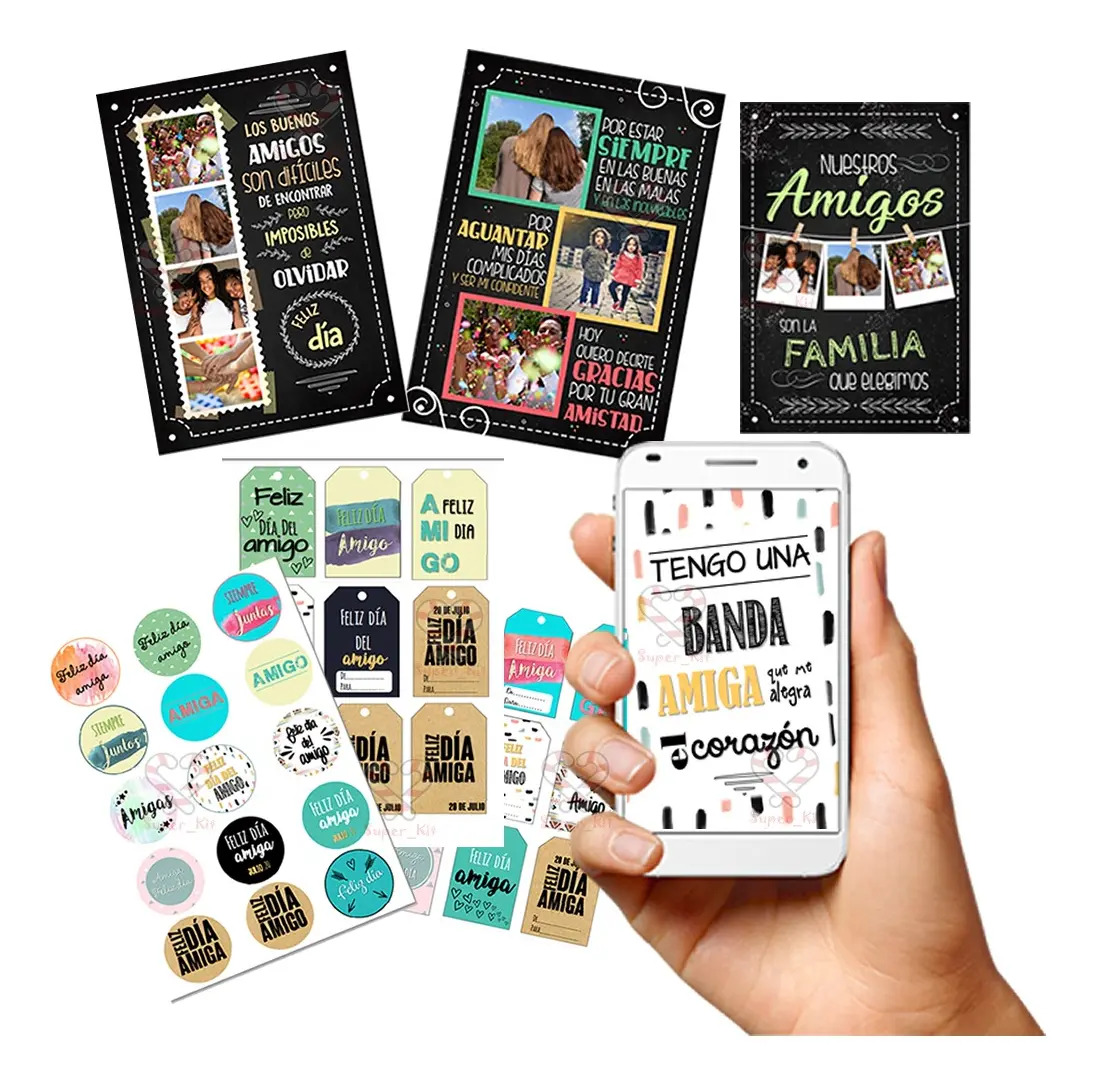 Kit Imprimible Dia Del Amigo Pizarras Editables