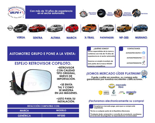 Espejo Retrovisor Copiloto Nissan Np300 2016 Al 2020 Nuevo Foto 5