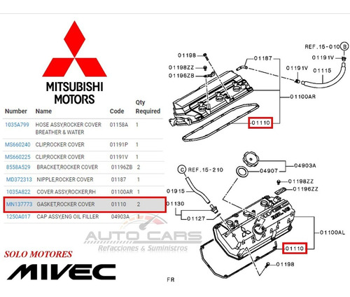 Jgo Empaque Tapa Punteria Mitsubishi Eclipse 3.8 Mivec  Foto 5