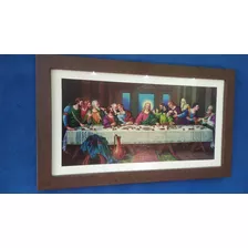 Quadro Parede Artesanal Ùltima Ceia Com 3 Luzes De Led