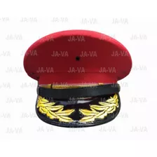 Kepi Rojo Vicera Doble Laurel Bordado Dorado Y Barbiquejo