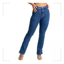 Calça Jeans Reta Sawary Feminina Lycra Elastano Cintura Alta