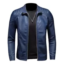 Chaqueta De Cuero De Motociclista De Moda Ajustada Para Hombre Azul