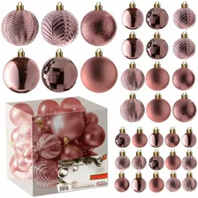 Esferas Para Arbol Navideño Color Oro Rosa 6 Estilos 36 Pcs