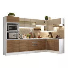 Armário De Cozinha Completa De Canto Madesa Smart 100% Mdf Cor Branco/rustic/crema