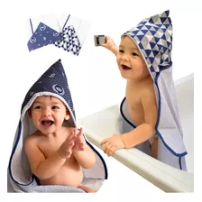 Kit 2 Toalhas De Banho Bebe Capuz Para Menino 100% Algodão