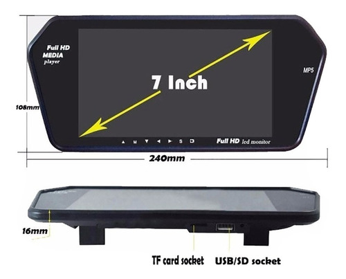 Combo Cmara Reversa + Sensores + Retrovisor 7 Bluetooth Usb Foto 5