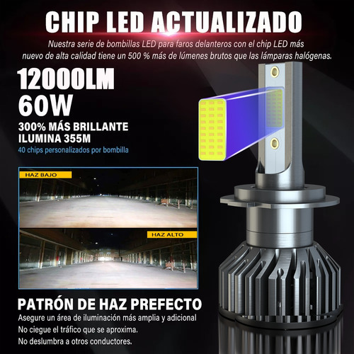20000lm , 1 Par, H7 6000k Kit De Faros Led Luz Alta Y Baja Foto 6