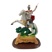 Escultura Imagem De São Jorge E Dragão Em Resina 28cm