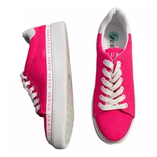 Guess Pink Neón Tenis Casuales Lona Sneakers Sport Fashion