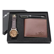 Set Ejecutivo Para Hombre, Reloj Maquinaria Cartera Y Pluma 