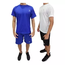 Kit 2 Camisetas Dry Fit Masculina + 2 Bermuda Short Academia