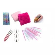 Kit Decoração P/unha Tapete Pincel Boleador Coletor Palito