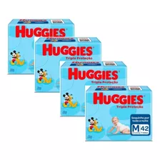 Kit Com 4 Fraldas Huggies Tripla Proteção M De 42 Unidades