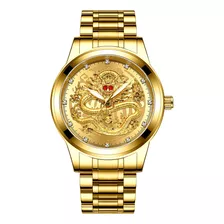 Relógios Masculinos Dourados Da Moda Relógio Dragão Chinês