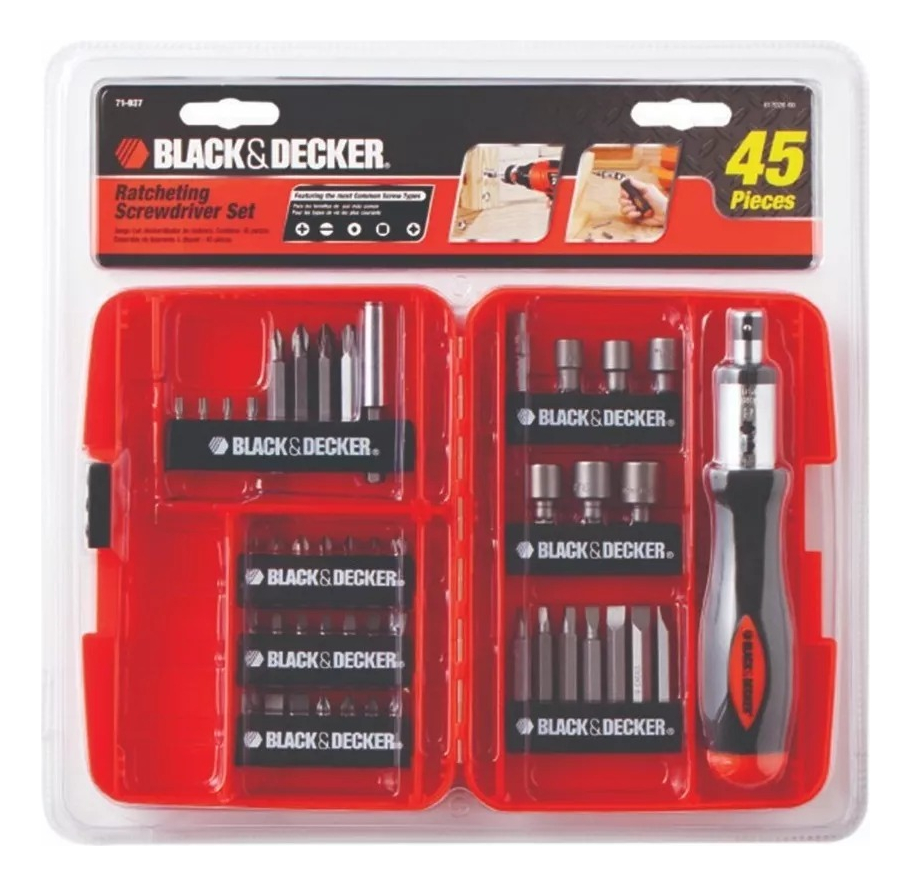 Set Atornillador Puntas Tubos Black Decker 45 Piezas