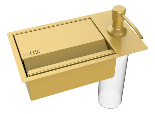 Porta Esponja Com Dispenser Detergente De Embutir Dourado Dourado