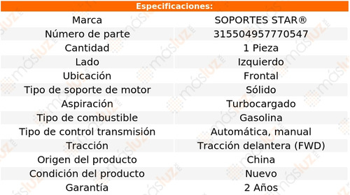 1- Soporte Motor Frontal Izq 9-5 L4 2.3l Turbo 99/01 S Star Foto 2