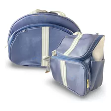  Kit Bolsa Maternidade 2 Peças Luxo Linho Azul Escuro