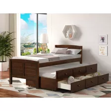 Cama Canguro Twin Individual De Madera Con Cajones Avanti