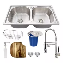 Cuba Dupla Gourmet Inox304 + Kit Completo E Torneira Cromada