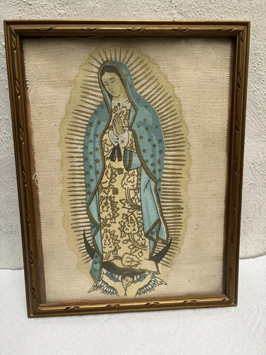 Antigua Pintura Sobre Yute Virgen De Guadalupe Pastel