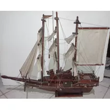 Réplica Navio Barco Caravela Em Madeira Velas De Pano 80cm