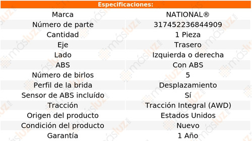 1- Maza Trasera Izq/der Con Abs Lexus Nx300h 15/21 National Foto 3