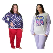 Kit 5 Pijama Longo Inverno Plus Size Feminino Liganete Malha