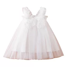 Vestido Infantil Branco Anjo Batizado Asas Tule Alcinha 