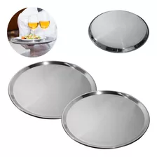 10 Bandeja 40 Cm Redonda Garçom Aço Inox Luxo Premium Hotel Cor Cinza