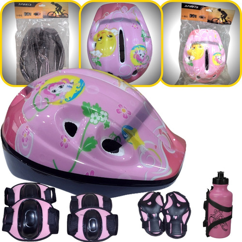 Kit Capacete, Joelheira, Cotoveleira Infantil Rosa + Brinde