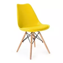 Silla Eames Asiento Acolchonado Pata De Madera - 401 Amarelo