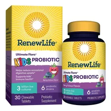 Renew Life Probiótico Niños 6 Cepas 30 Tabletas Masticables Sabor Berry-licious