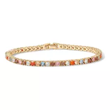 14k Gold Plated 3mm Multicolored Cz Tennis Women Size 6 7 In