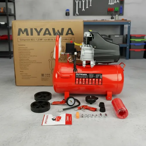 Compresor De Aire 45 Lts + Kit De Aire De Regalo Miyawa Rojo Monofásica