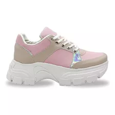 Zapatillas De Mujer Altas Liviana Cómoda Moda Rosa Art-3100