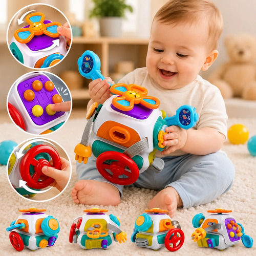 Brinquedo Educativo 10 Em 1 Cubo Sensorial Montessori Bebê Branco