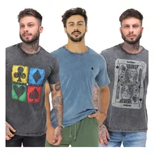 Kit 3 Camisetas Estonadas Marmorizadas Algodão Suits/spad/jk