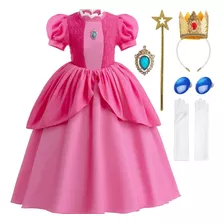  Vestido Disfraz Princesa Peach Más Corona Para Niñas