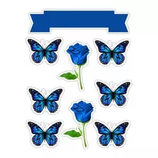 Topo Topper Decoração Bolo Aniversário Borboleta Azul