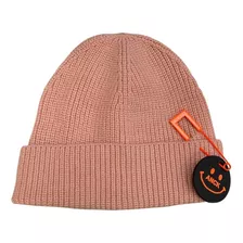 Gorro Beanie De Lana Diseño Sonrisa Doblez Negro Forro Polar