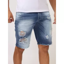 Bermuda Jeans Masculina Rasgada Claro Escuro Top Qualidade