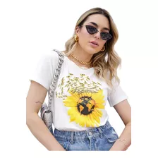 Blusa T-shirt Feminina Estampa Flor Girassol Lançamento 