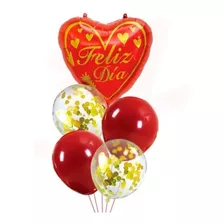 Set De Globos De Corazón Feliz Día Rojo Metalizado 5pcs