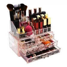 Organizador Rosa Maquillaje Acrílico Diamante 4 Caj + 16 Div