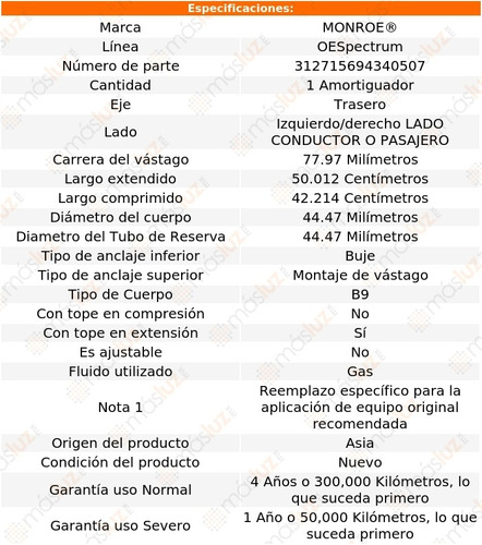 1) Amortiguador Oespectrum Gas Izq/der Tras Fx35 09/12 Foto 3