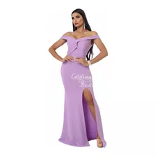 Vestido Madrinha Casamento Lilás Sereia Modelo Busto Em X