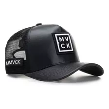 Boné Trucker Mvck Madrid Couro Preto Qualidade Premium